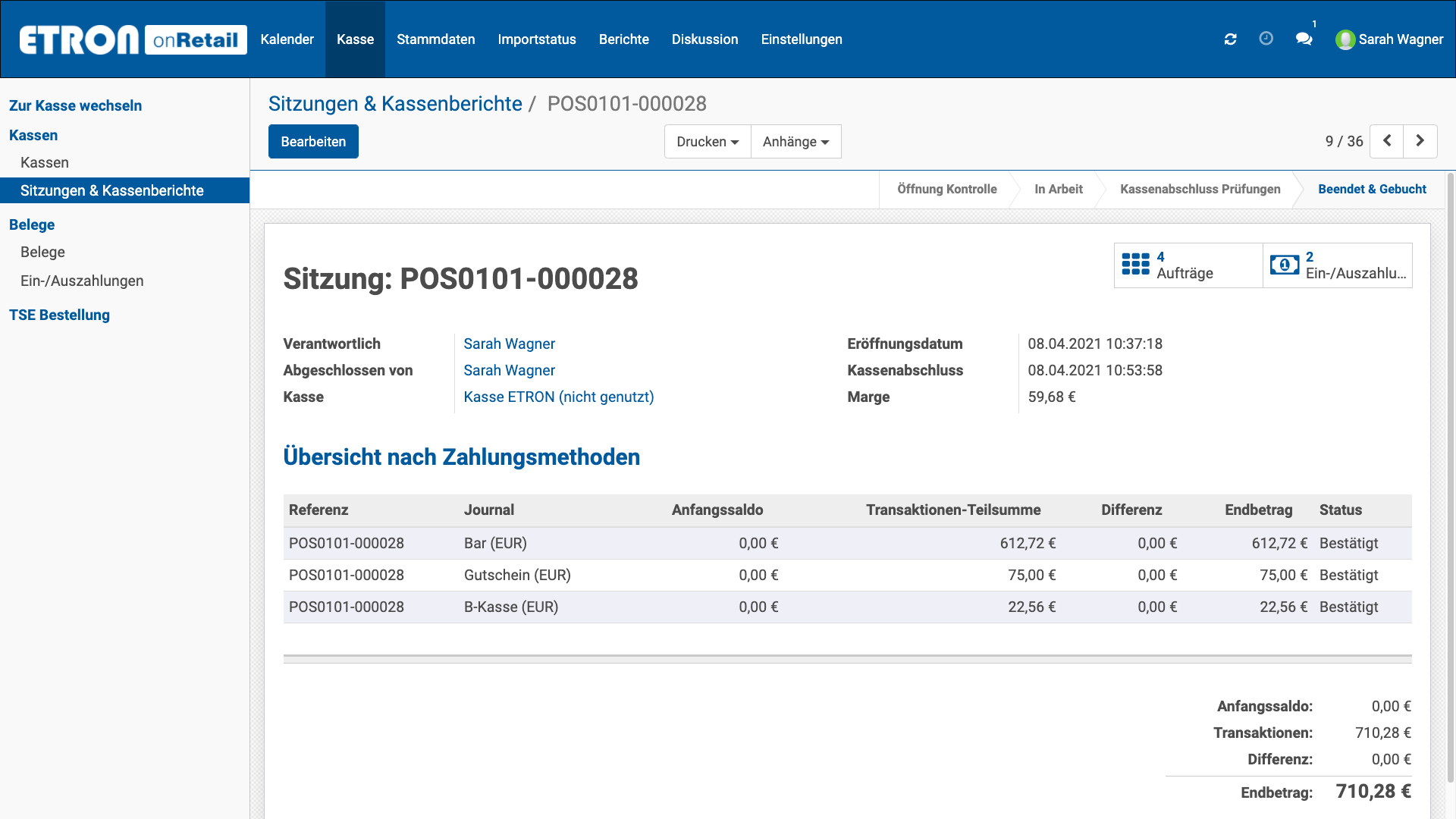 ETRON onRetail unterstützt Sie beim Thema Steuern mit Kassenberichten, Kassenbuch, DATEV-Export und One-Stop-Shop Unterstützung.