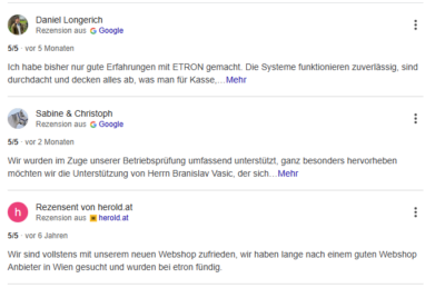 Google my business Unternehmensprofil Rezensionen von ETFRON