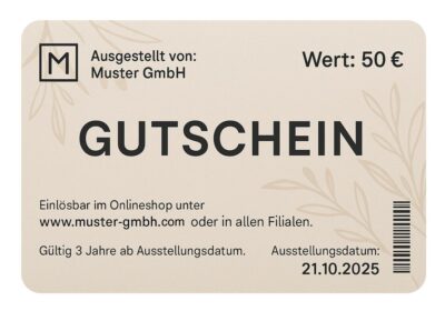 Gutschein welcher alle nötigen Informationen enthält
